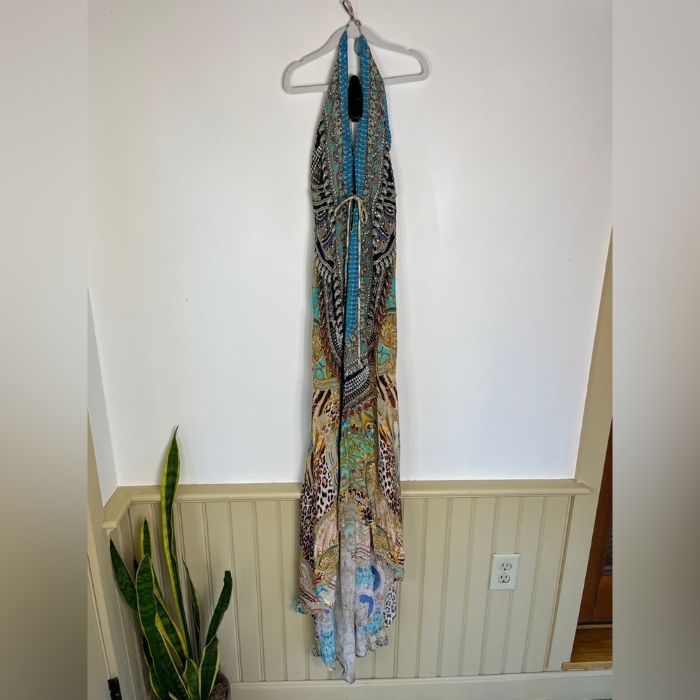 Bejeweled Tropical Maxi Dress Hi-Low Resort Cruise Love Island Boho Vaca Cruise - Picture 14 of 16